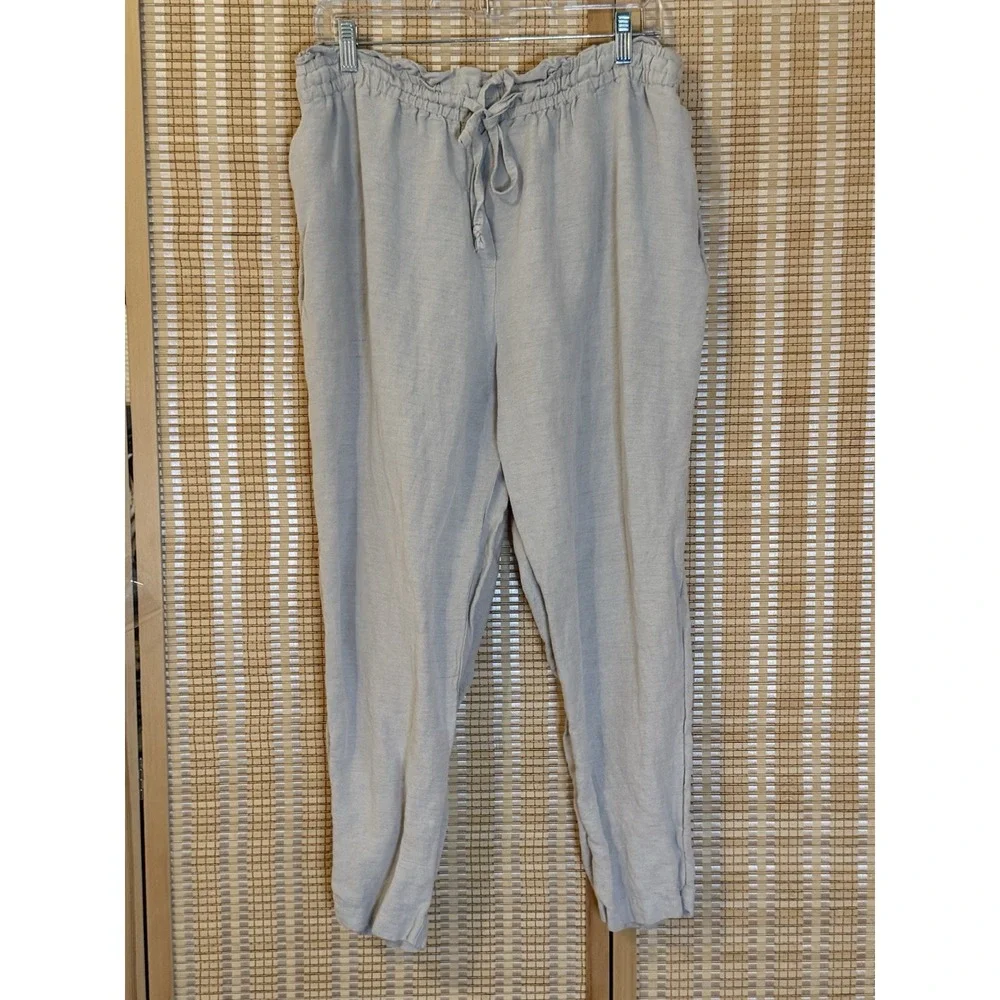 H&M Womens XL Pants Tan Linen Blend Beach Resort Vacation Casual Coastal